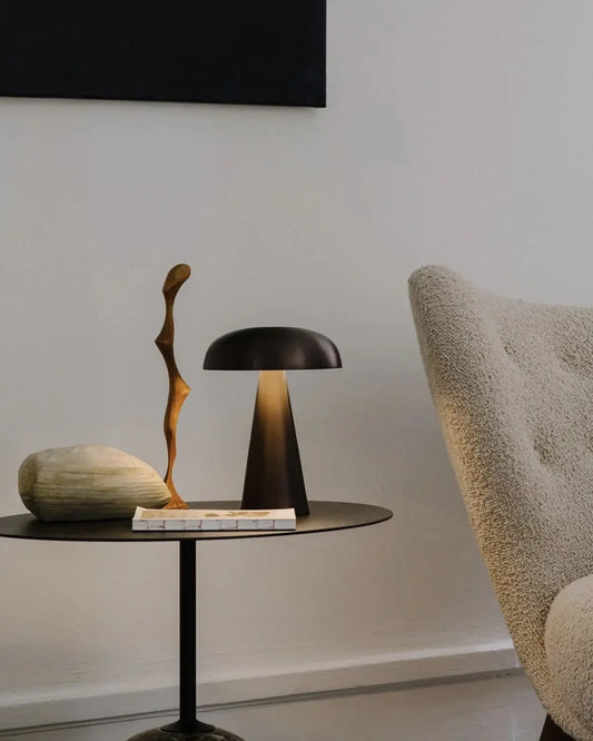 Portable Mushroom Table Lamp — Touch Control Rechargeable LED Nightstand Lamp, Cordless — Bedside Lamp, Patio and Camping Lamp — Dimmable Warm-to-White Accent Light Erbstuk