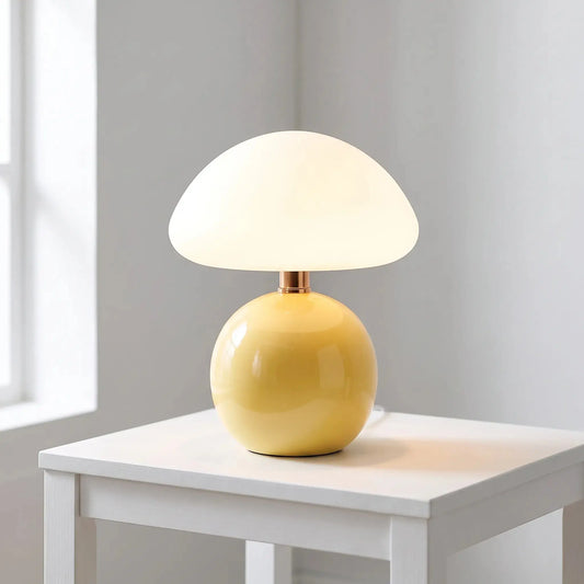 Glossy Mushroom Table Lamp with Frosted Dome Shade — USB Powered Accent Lamp — Bedside Lamp, Vanity and Desk Lamp — Colorful Nightstand Night Light Erbstuk