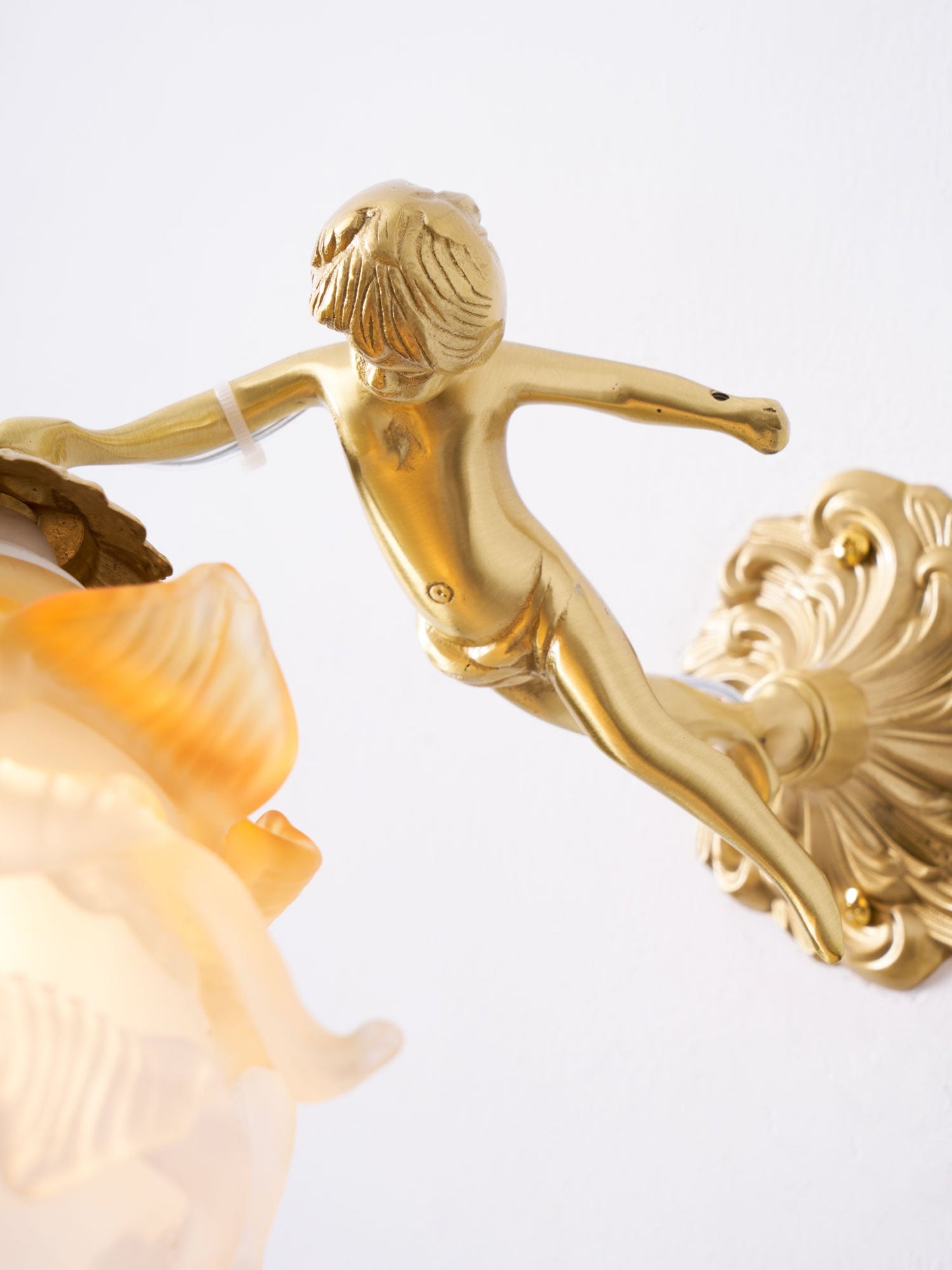 Cherub Brass and Glass Wall Sconce