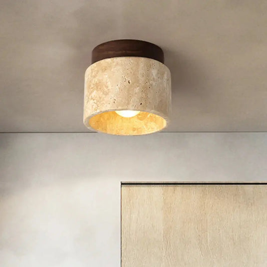 Stone-Textured Ceiling Lamp — Sculptural Organic Minimalist Flush Mount Ceiling Light, Round — Bedroom Ceiling Light, Living Room Ceiling Light — Hallway and Entryway Ceiling Light Fixture Erbstuk