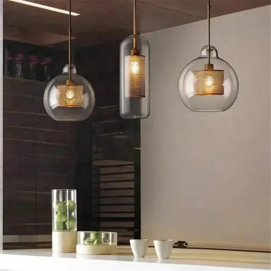 Mesh-Banded Glass Globe Pendant Light — Metal & Glass Shade in Sphere, Capsule & Oversized Silhouettes, Bronze Finish, E27 Modern Hanging Lamp for Kitchens, Bars, Bedrooms & Dining Rooms Erbstuk