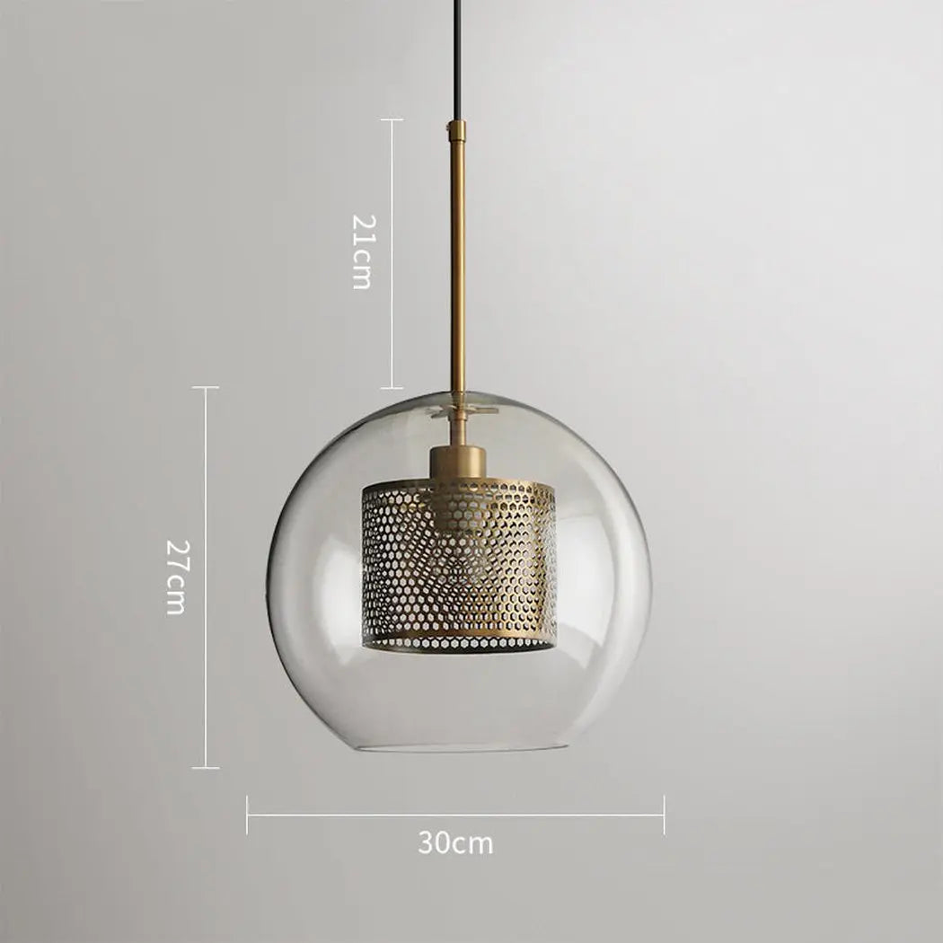 Mesh-Banded Glass Globe Pendant Light — Metal & Glass Shade in Sphere, Capsule & Oversized Silhouettes, Bronze Finish, E27 Modern Hanging Lamp for Kitchens, Bars, Bedrooms & Dining Rooms Erbstuk
