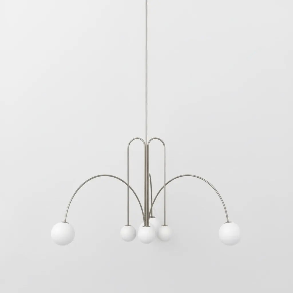Branching Arc Sputnik Chandelier — Nordic Art Deco Pendant Light with Milk Glass Globes for Dining Room, Living Room, Restaurant and Cafe, Black Gold and Red Multi-Head Ceiling Light Erbstuk