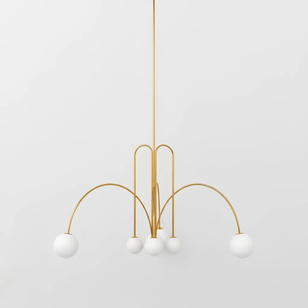 Branching Arc Sputnik Chandelier — Nordic Art Deco Pendant Light with Milk Glass Globes for Dining Room, Living Room, Restaurant and Cafe, Black Gold and Red Multi-Head Ceiling Light Erbstuk