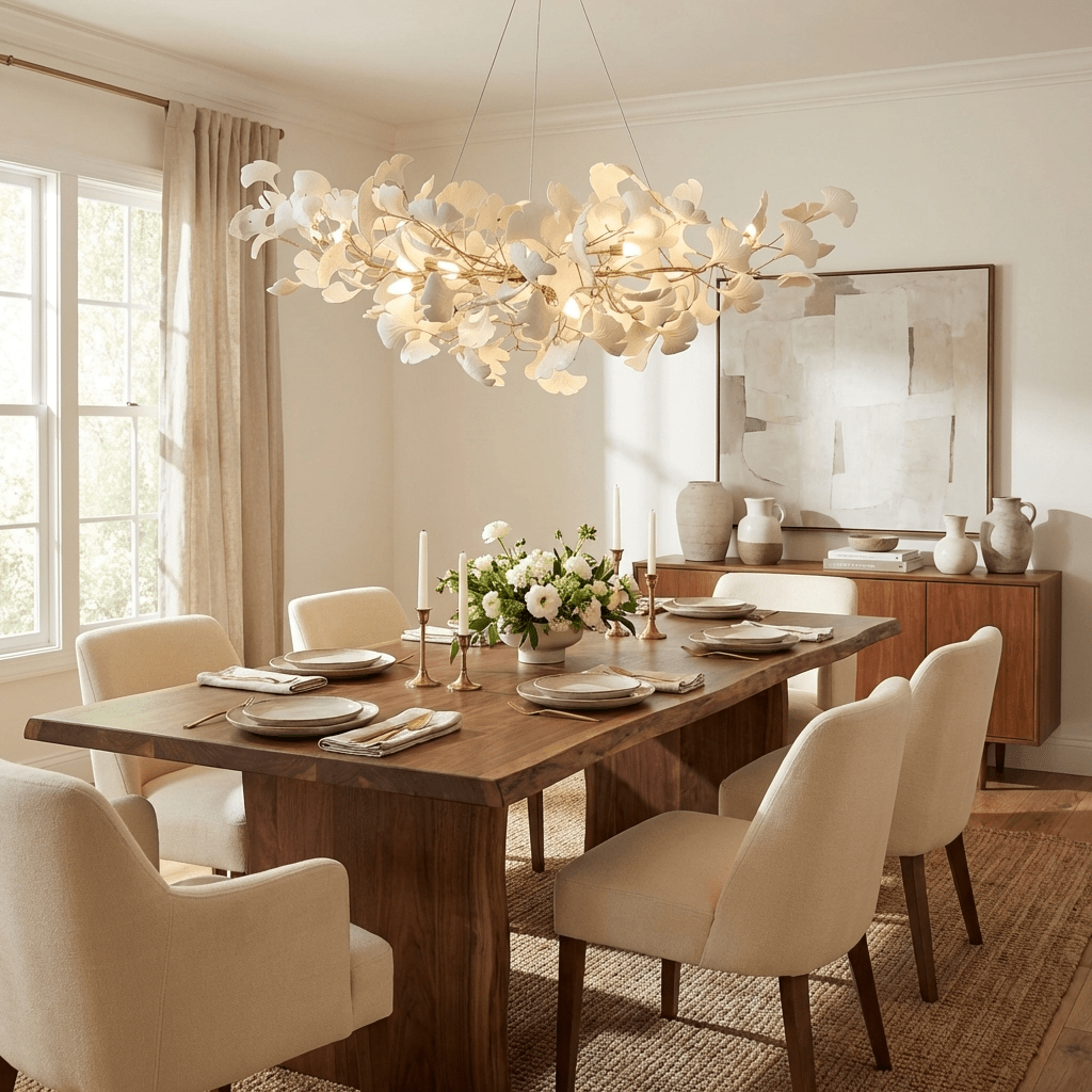 Ceramic Ginkgo Leaf Linear Chandelier