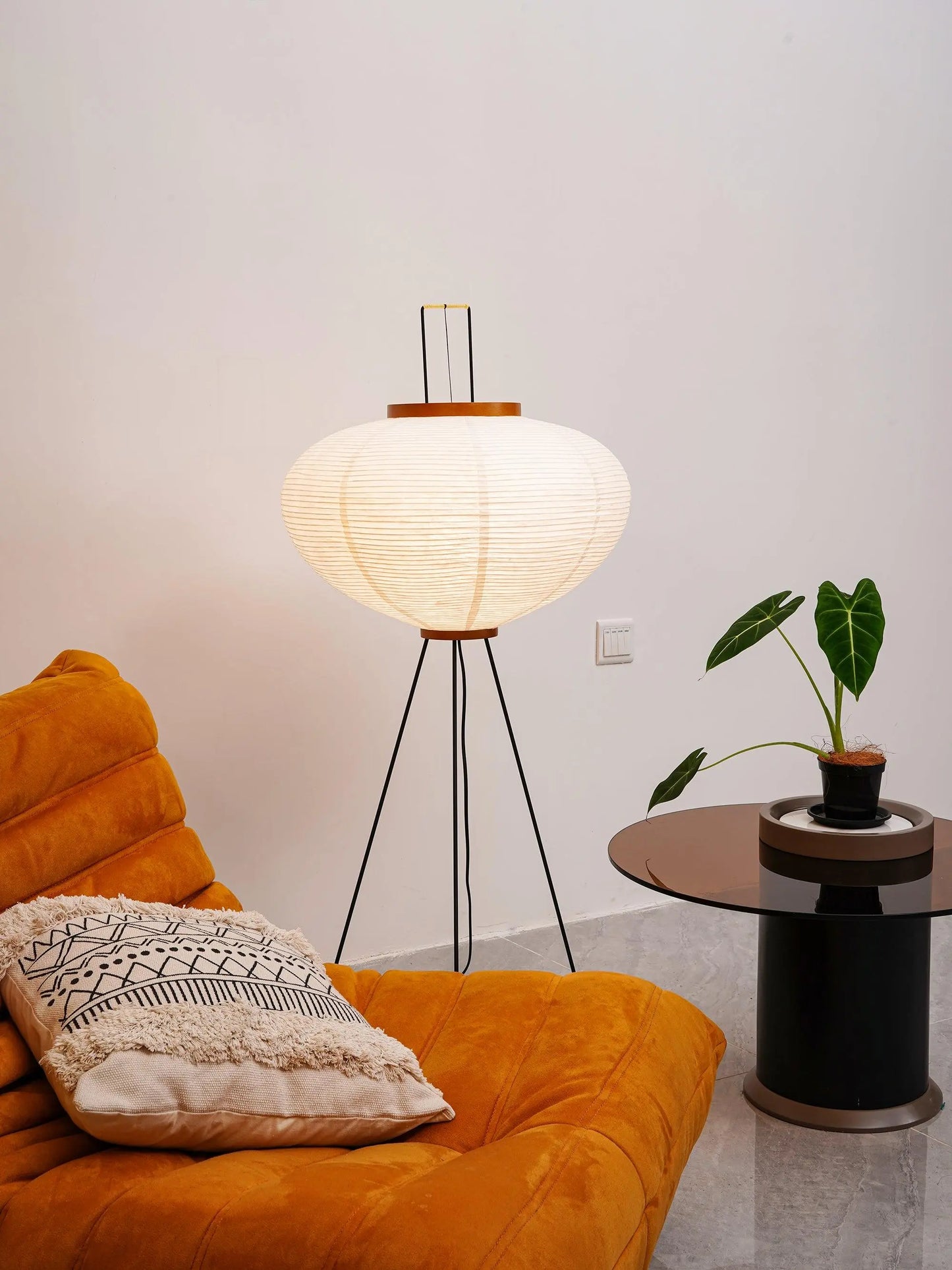 Rice Paper Lantern Floor Lamp — Sculptural Tripod Ambient Light for Living Room, Bedroom, Study and Reading Corner, Soft-Glow Paper Shade Floor Lamp Erbstuk