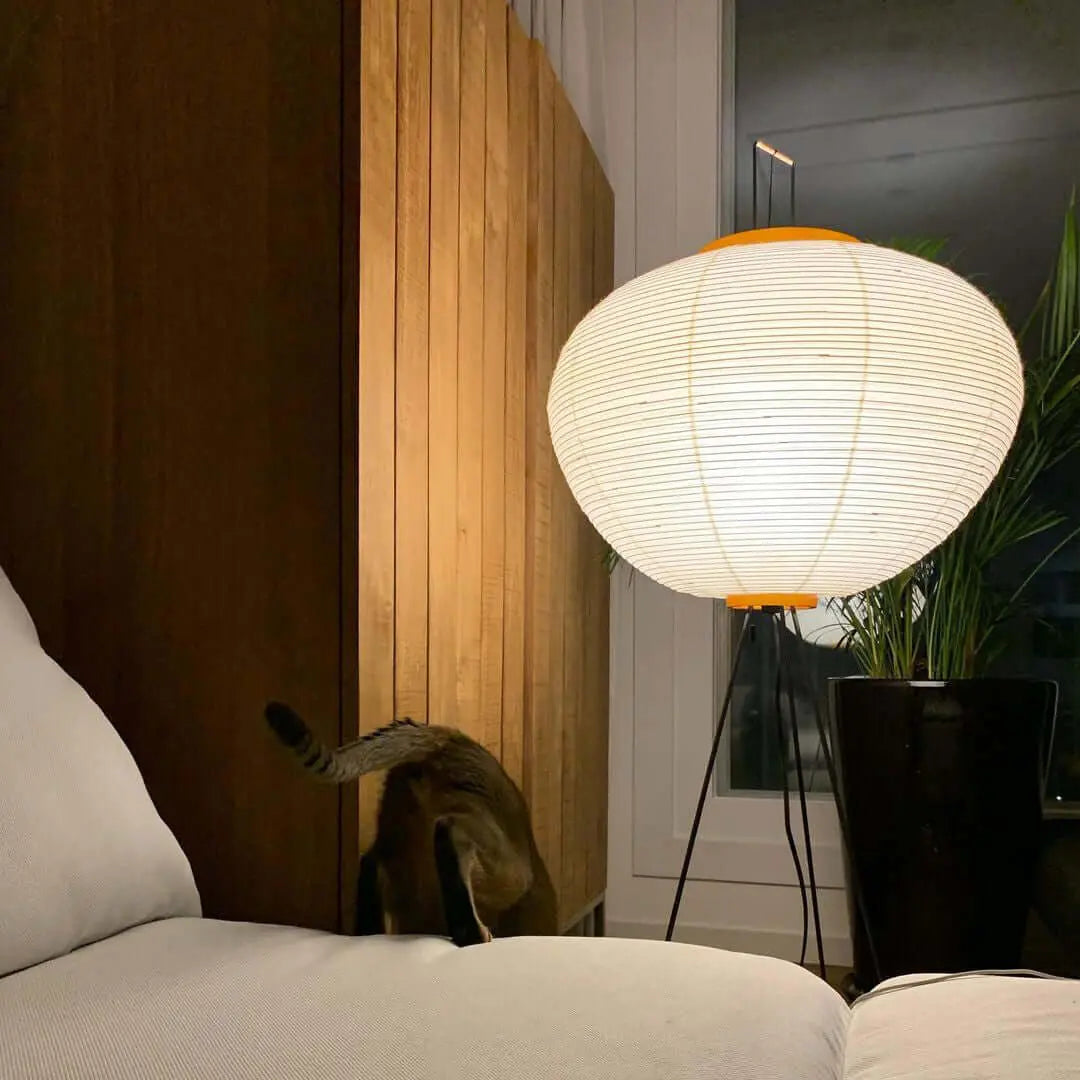 Rice Paper Lantern Floor Lamp — Sculptural Tripod Ambient Light for Living Room, Bedroom, Study and Reading Corner, Soft-Glow Paper Shade Floor Lamp Erbstuk