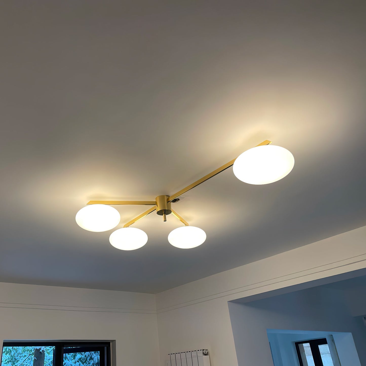 Pearl Globe Brass Arm Flush Mount Ceiling Light