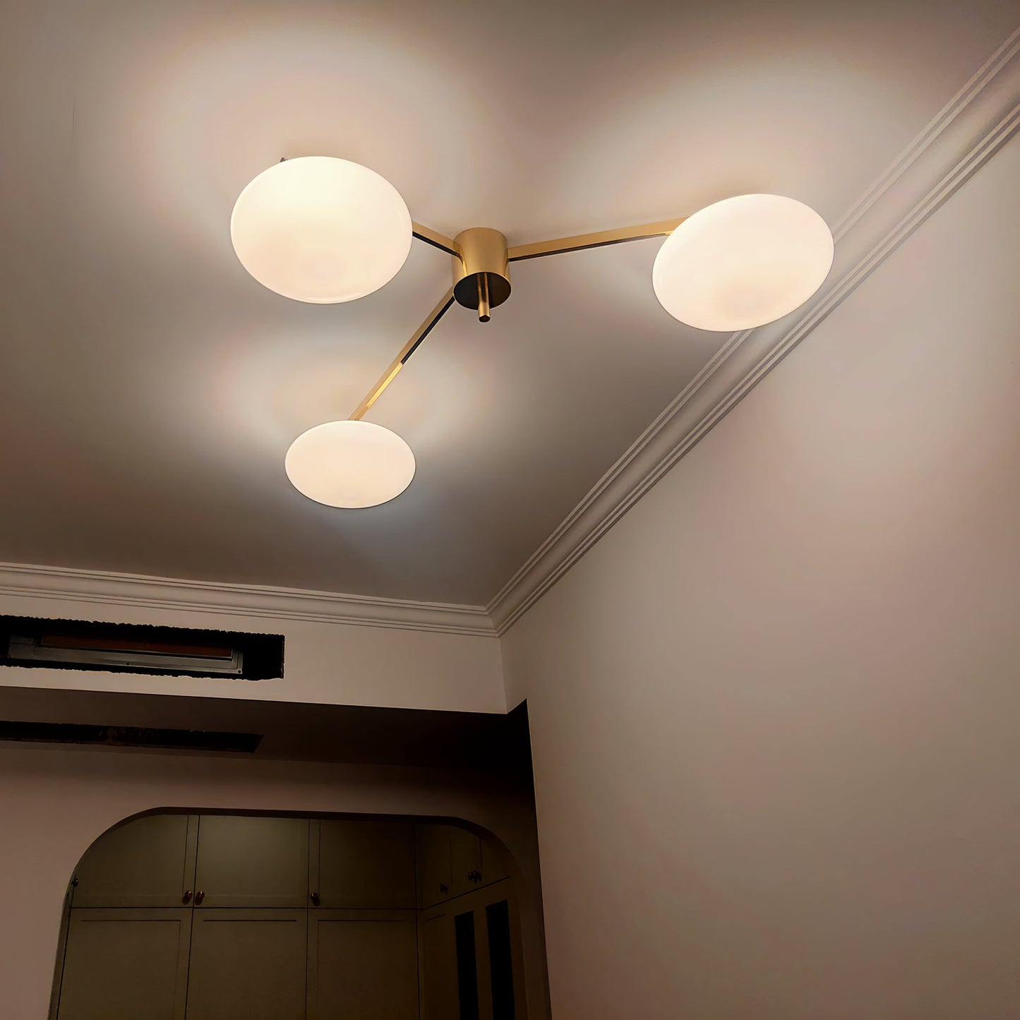 Pearl Globe Brass Arm Flush Mount Ceiling Light