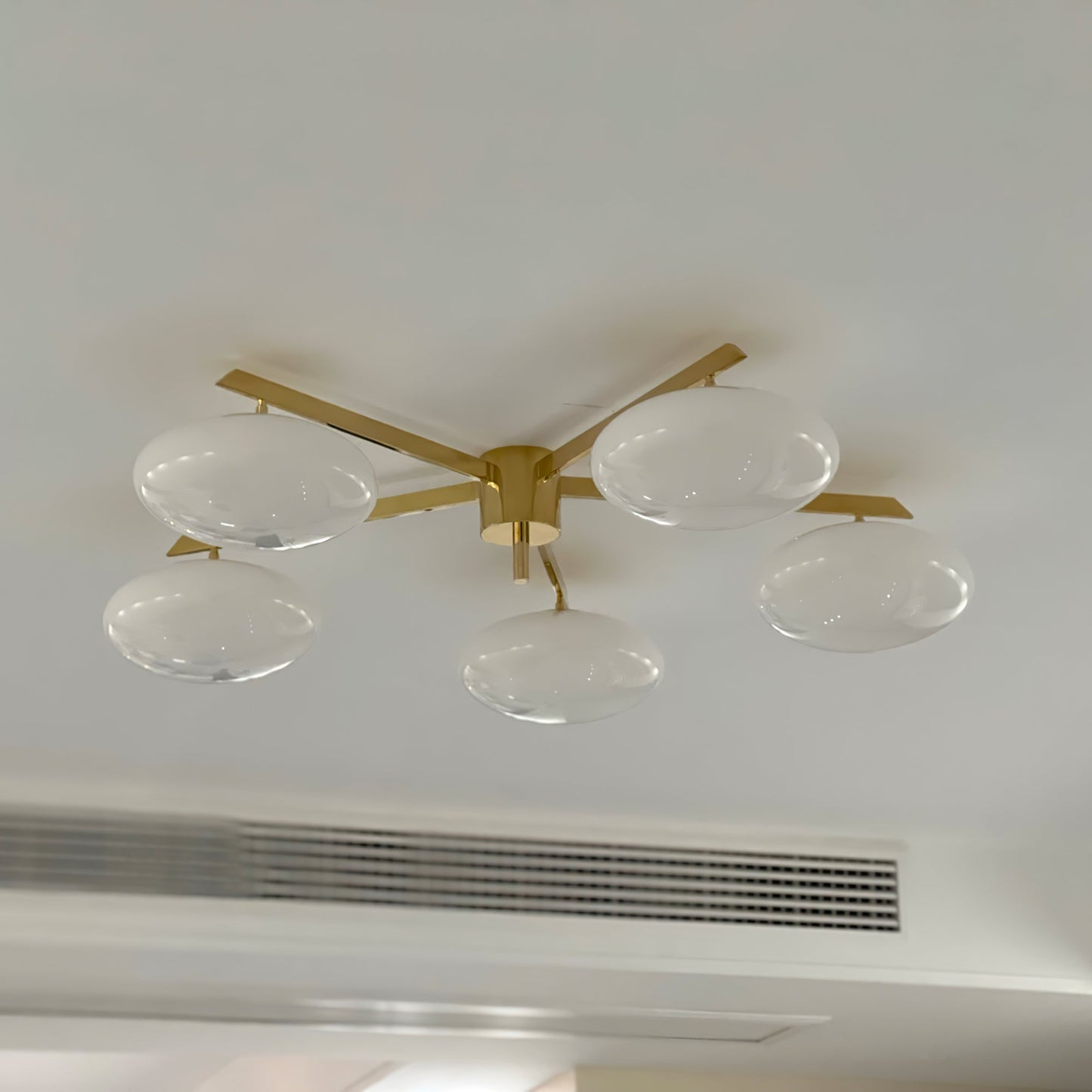 Pearl Globe Brass Arm Flush Mount Ceiling Light