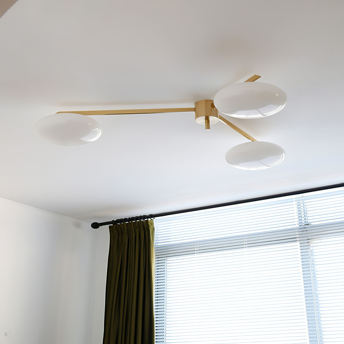 Pearl Globe Brass Arm Flush Mount Ceiling Light