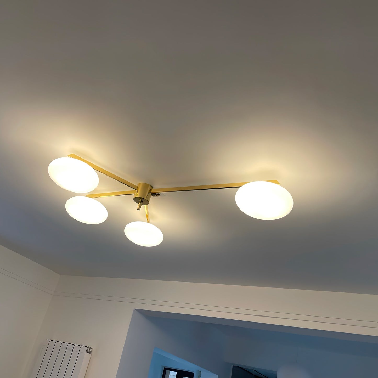 Pearl Globe Brass Arm Flush Mount Ceiling Light