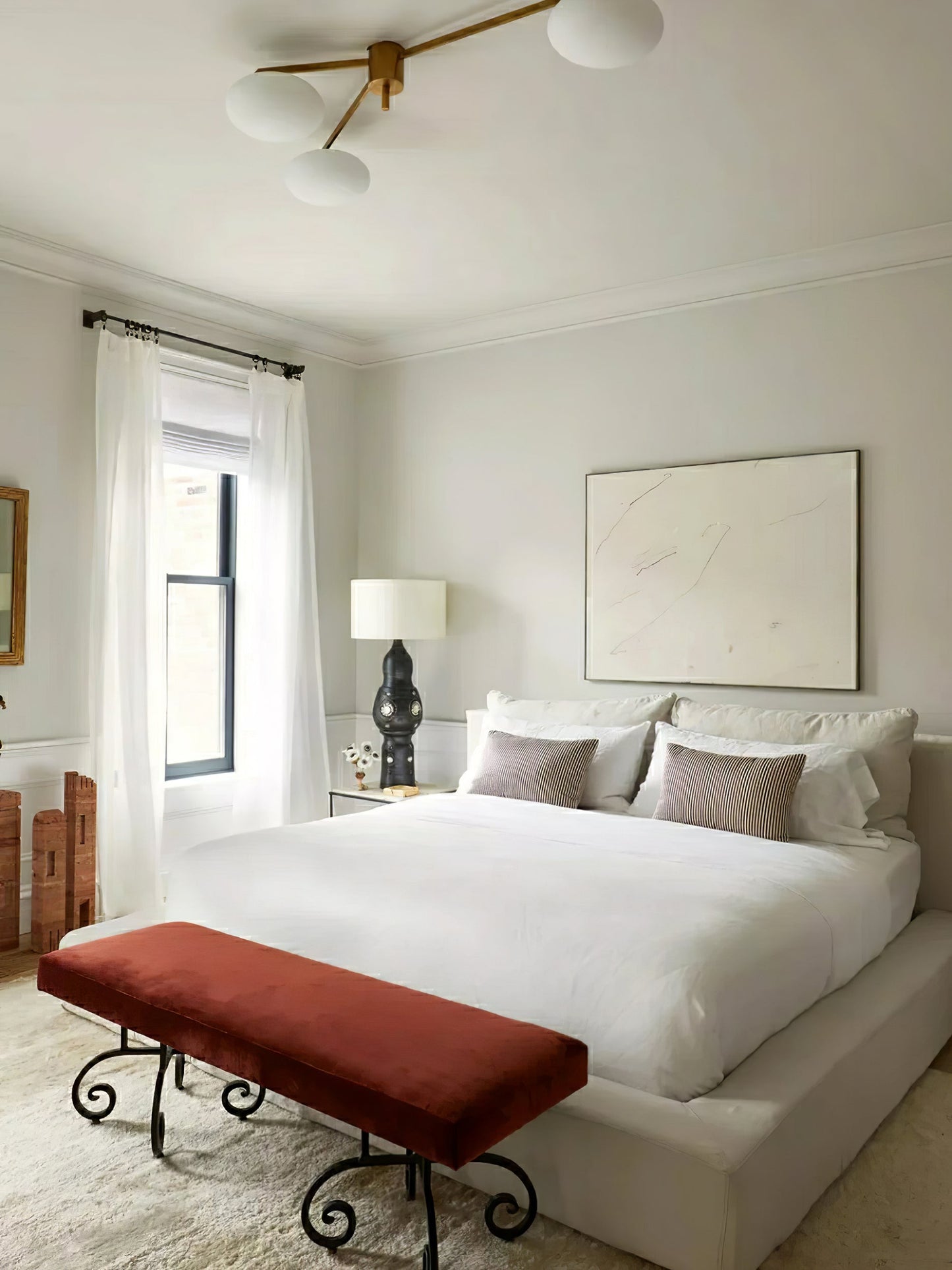 Pearl Globe Brass Arm Flush Mount Ceiling Light