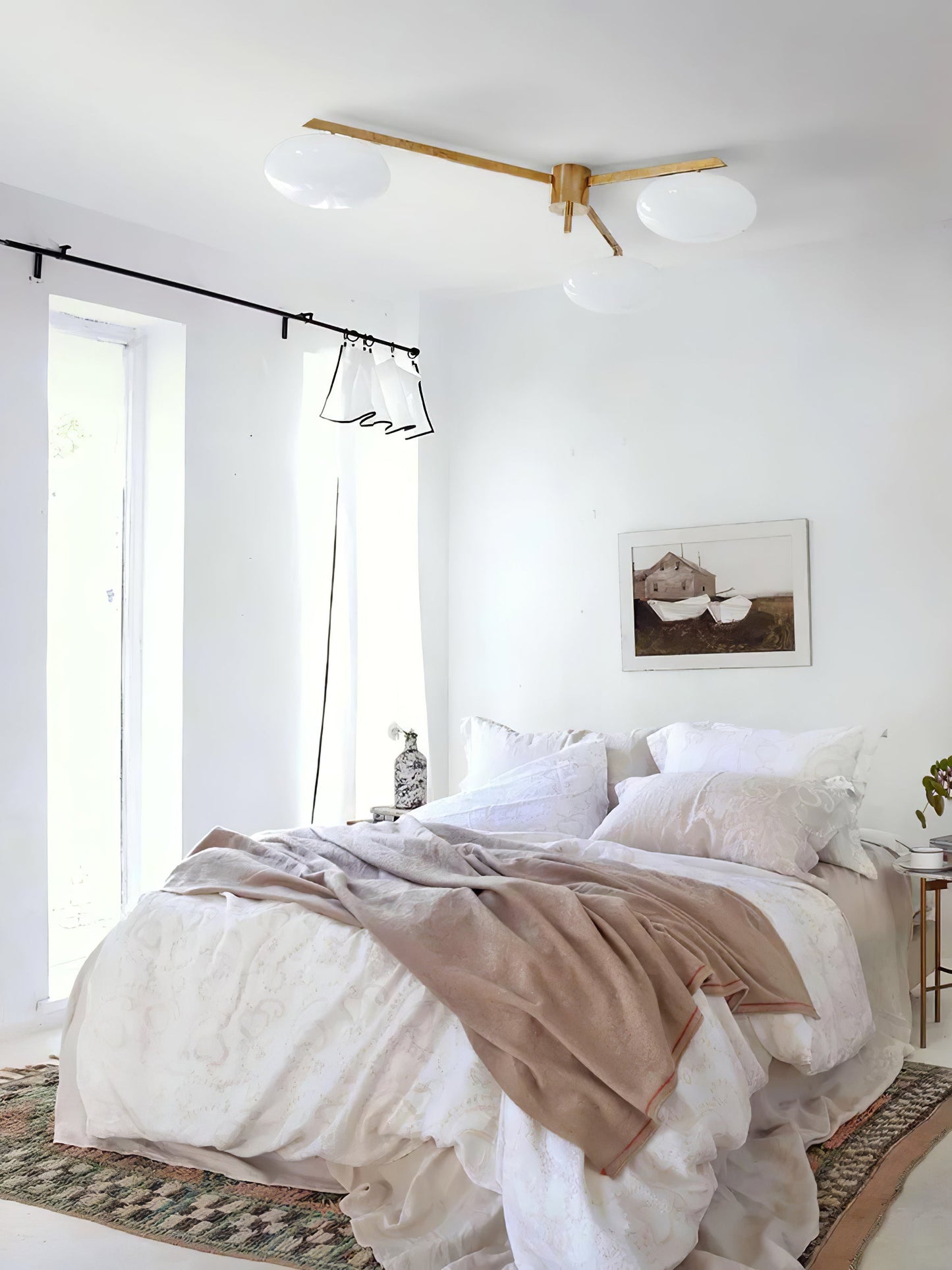 Pearl Globe Brass Arm Flush Mount Ceiling Light