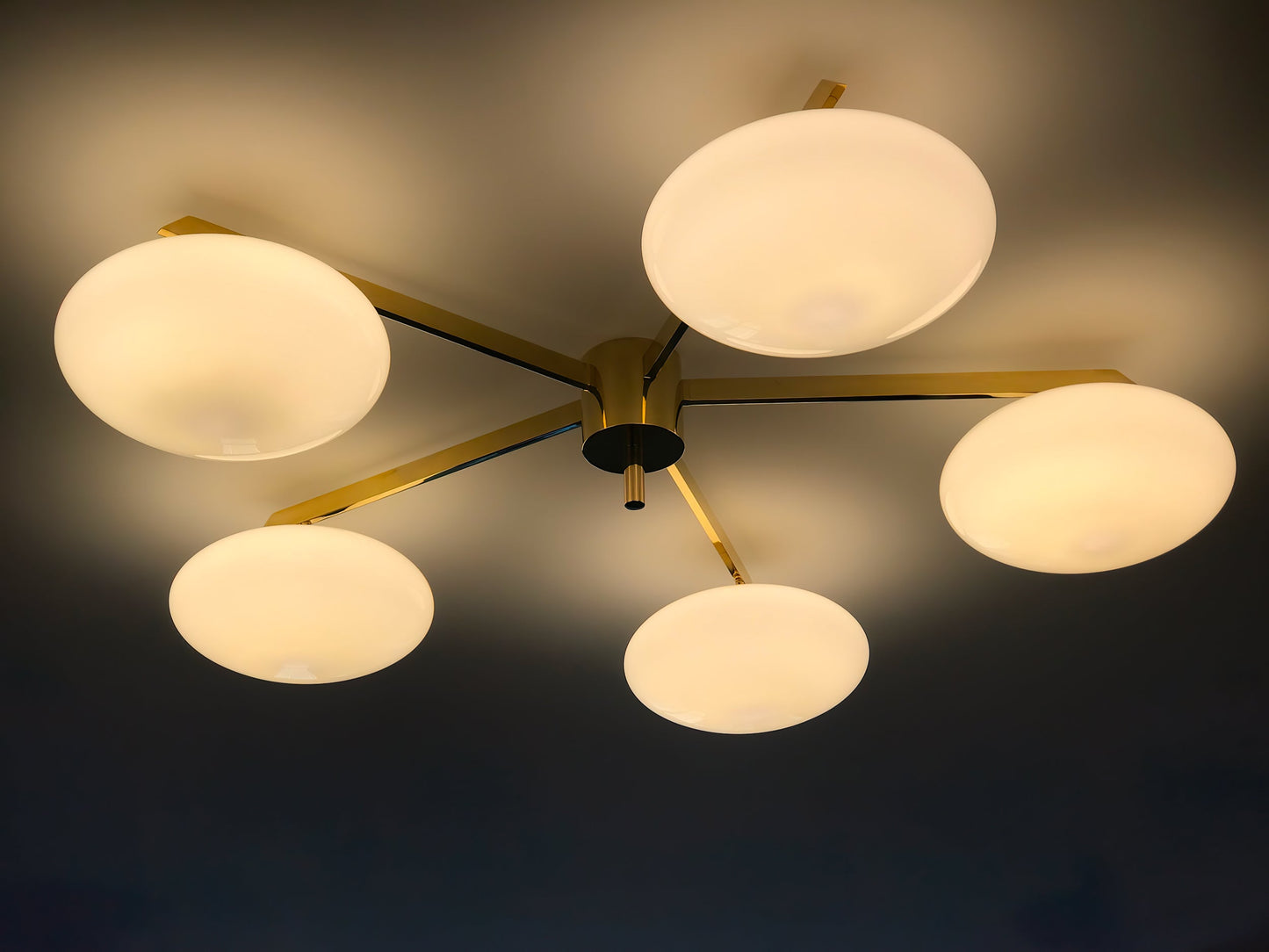 Pearl Globe Brass Arm Flush Mount Ceiling Light