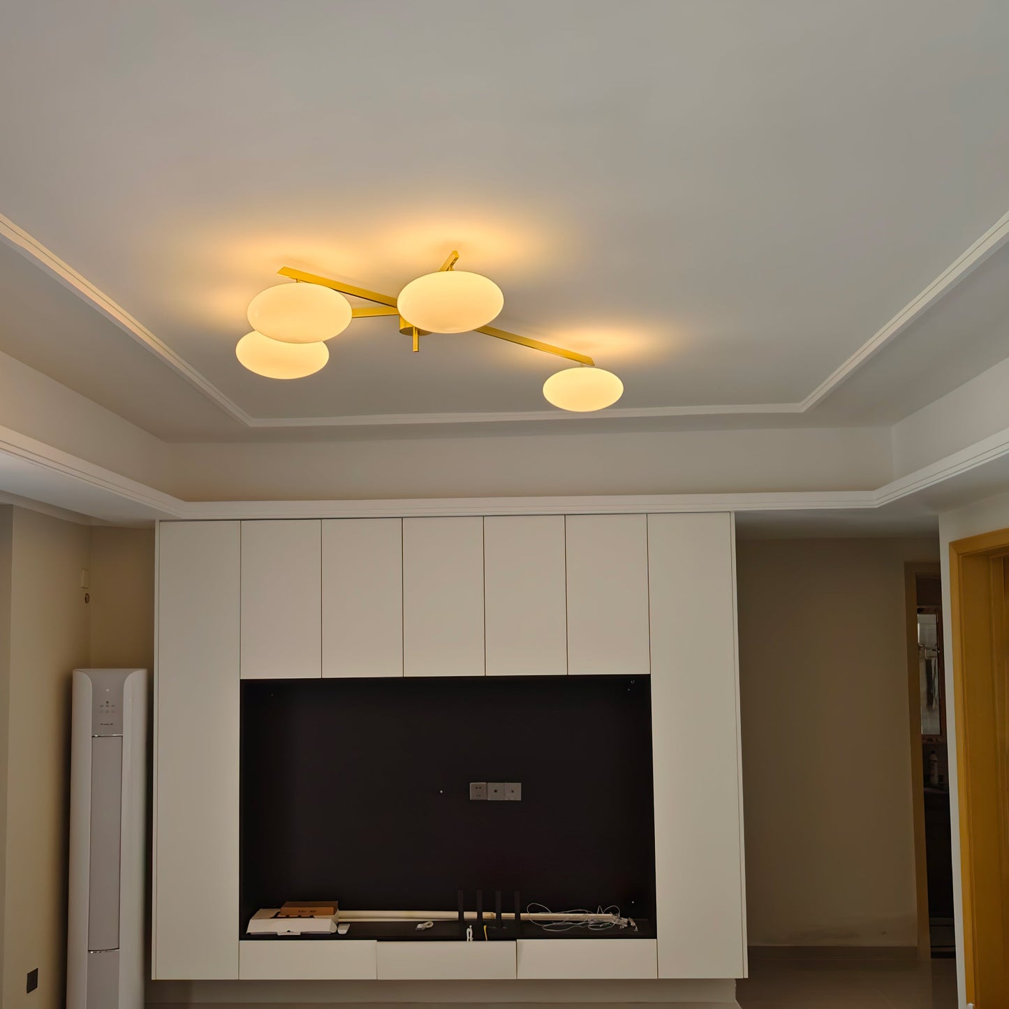 Pearl Globe Brass Arm Flush Mount Ceiling Light