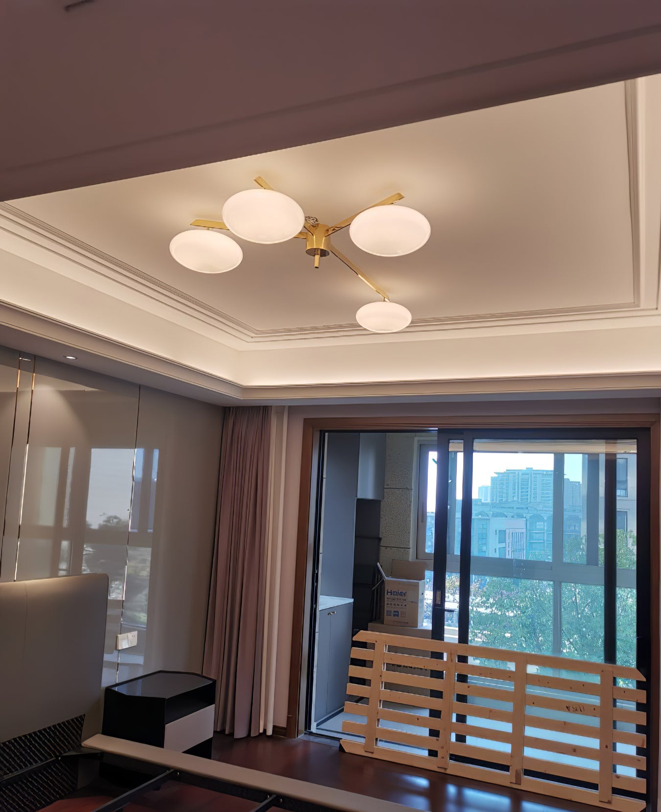 Pearl Globe Brass Arm Flush Mount Ceiling Light