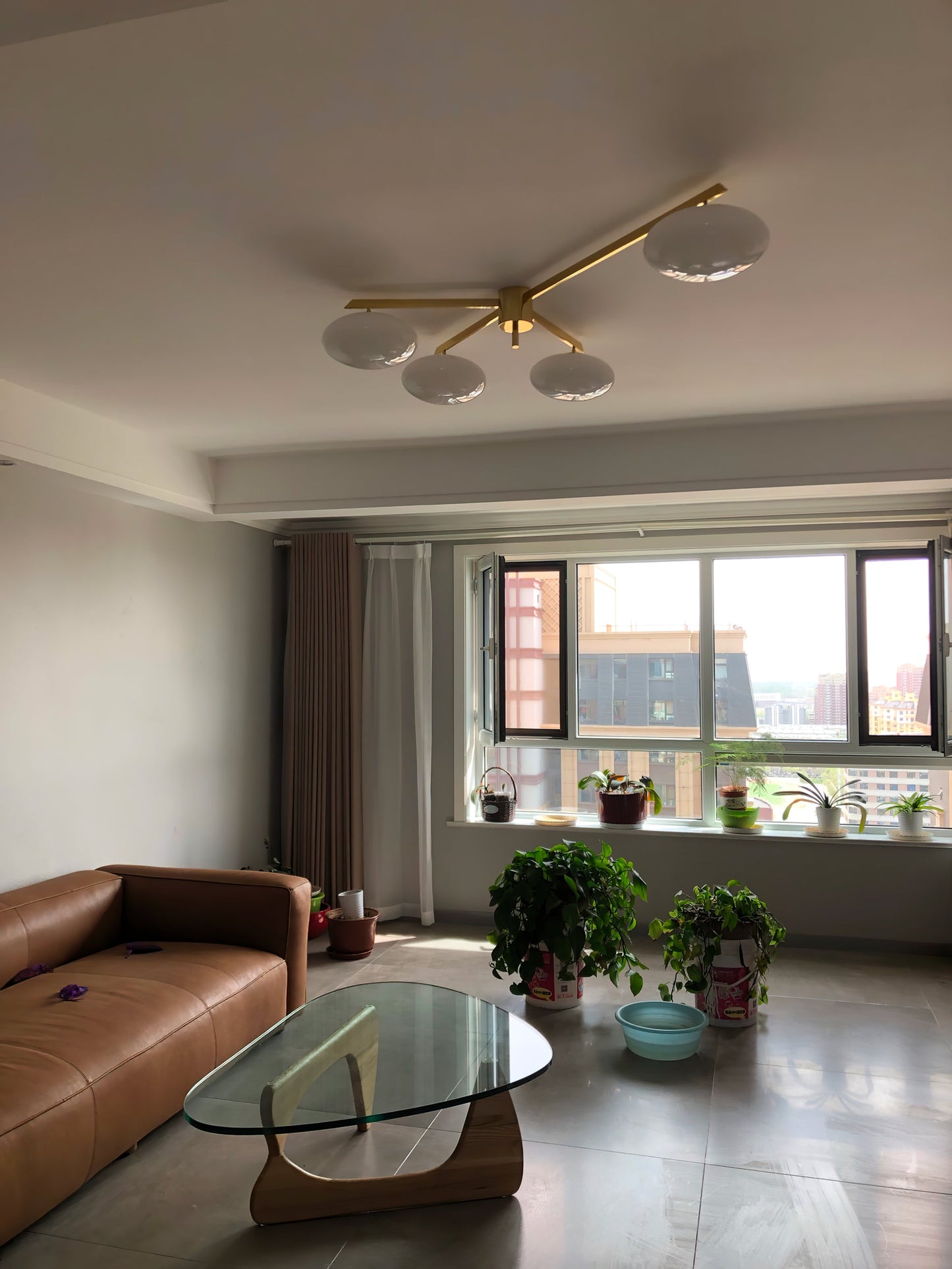 Pearl Globe Brass Arm Flush Mount Ceiling Light