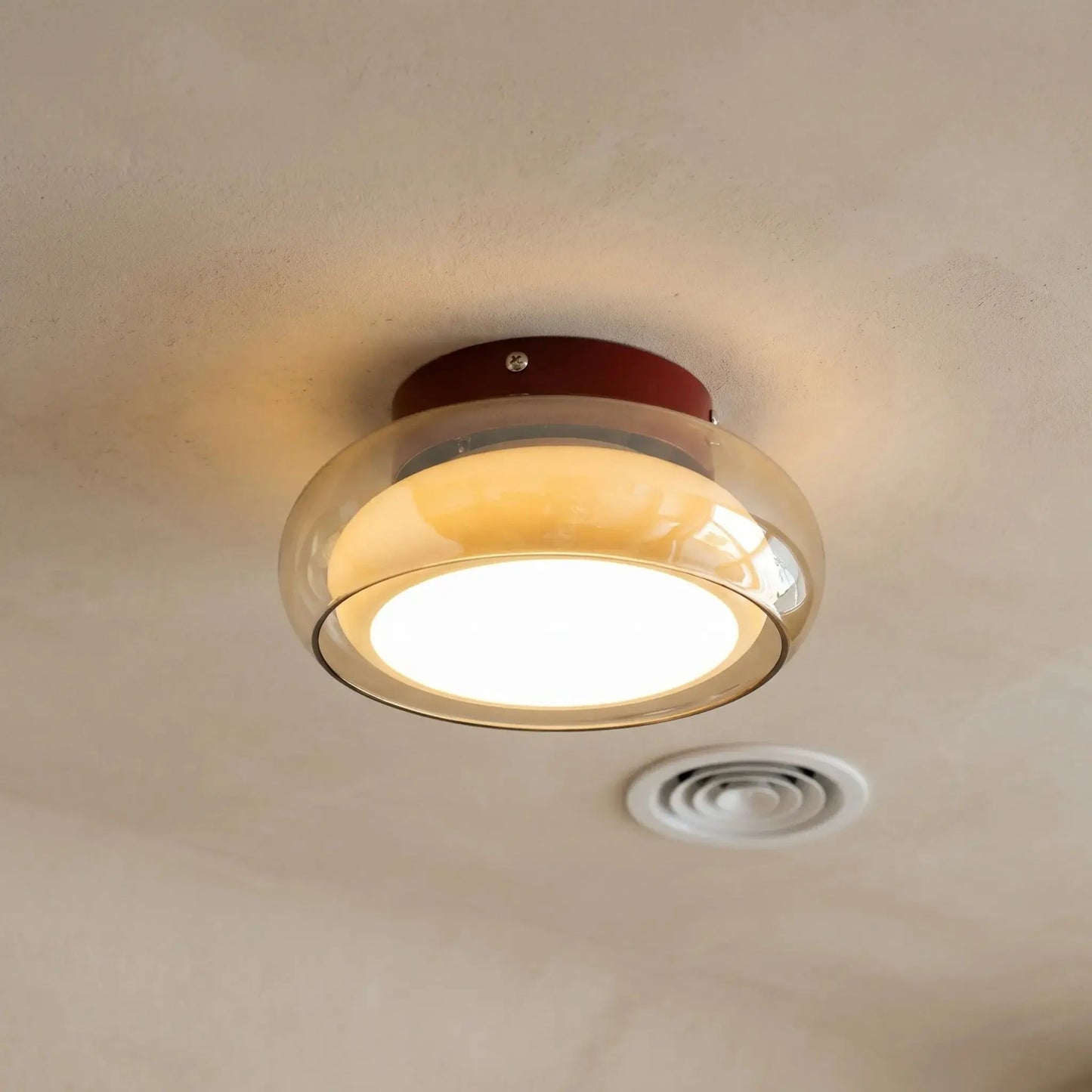 Amber Glass Dome Flush Mount Ceiling & Wall Light — French Corridor Style LED Fixture for Entryway, Hallway, Porch, Cloakroom and Balcony with Vintage Dark-Cap Accent Erbstuk