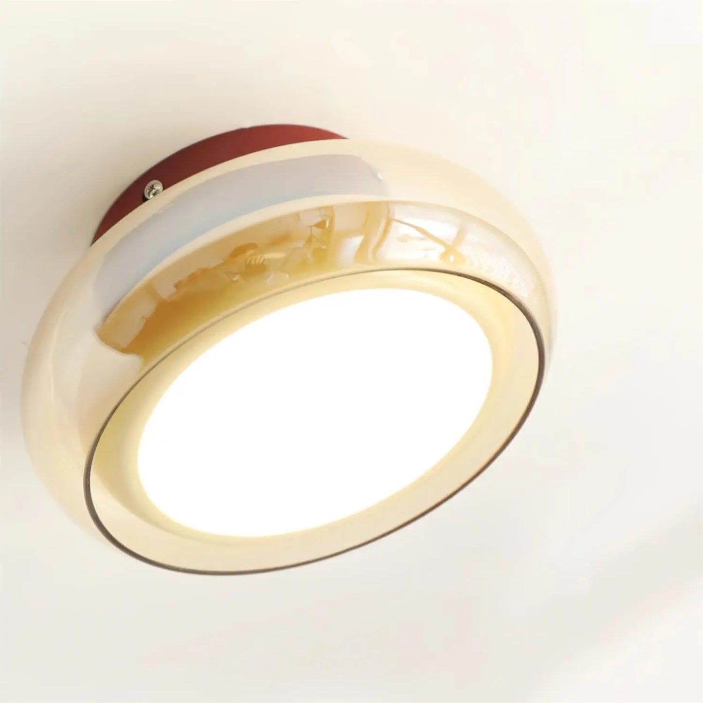 Amber Glass Dome Flush Mount Ceiling & Wall Light — French Corridor Style LED Fixture for Entryway, Hallway, Porch, Cloakroom and Balcony with Vintage Dark-Cap Accent Erbstuk