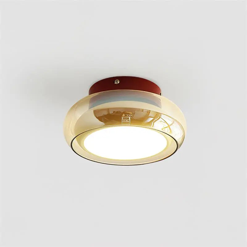 Amber Glass Dome Flush Mount Ceiling & Wall Light — French Corridor Style LED Fixture for Entryway, Hallway, Porch, Cloakroom and Balcony with Vintage Dark-Cap Accent Erbstuk