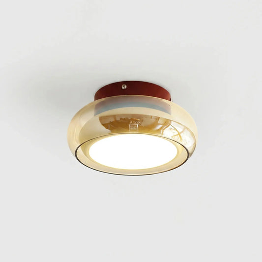 Amber Glass Dome Flush Mount Ceiling & Wall Light — French Corridor Style LED Fixture for Entryway, Hallway, Porch, Cloakroom and Balcony with Vintage Dark-Cap Accent Erbstuk