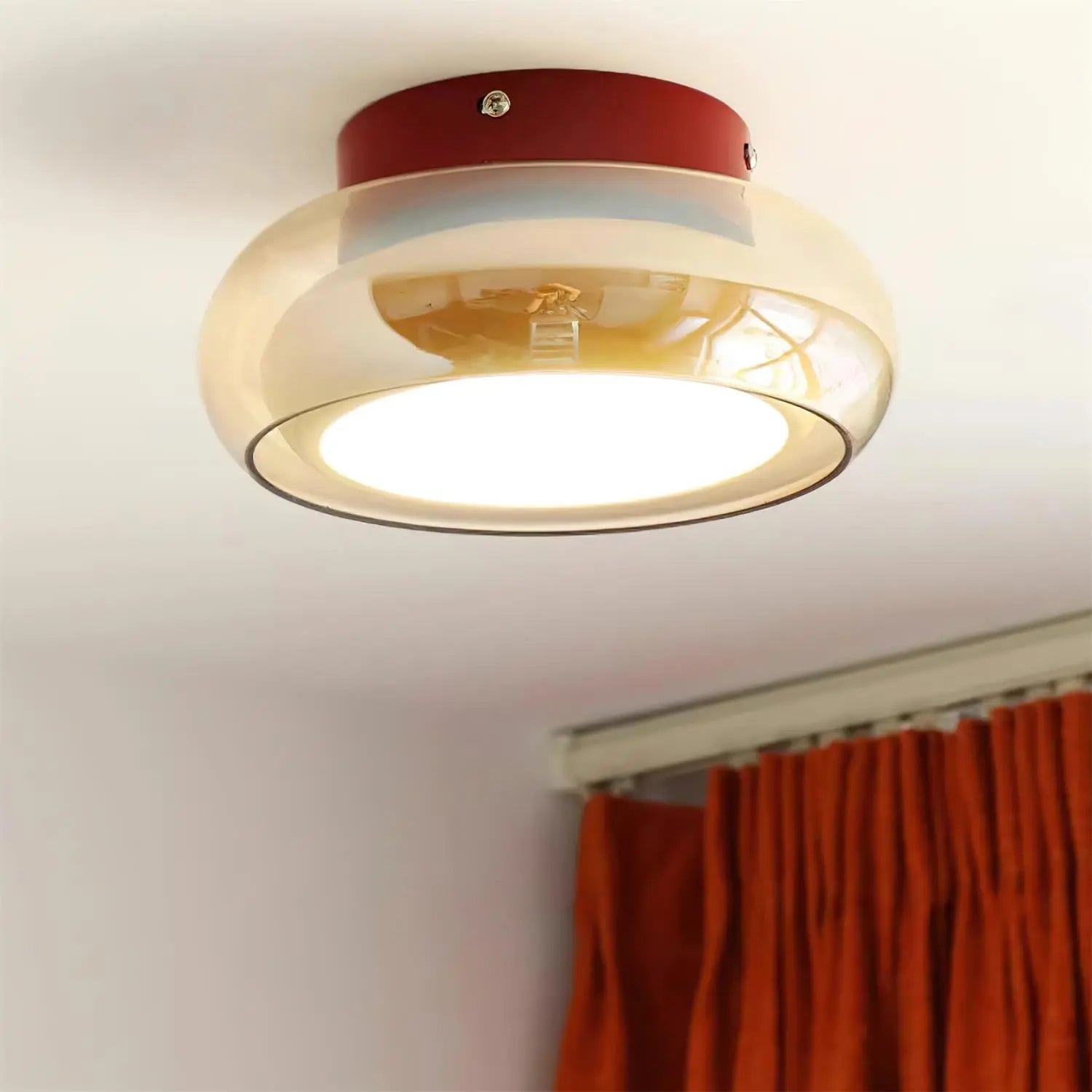 Amber Glass Dome Flush Mount Ceiling & Wall Light — French Corridor Style LED Fixture for Entryway, Hallway, Porch, Cloakroom and Balcony with Vintage Dark-Cap Accent Erbstuk