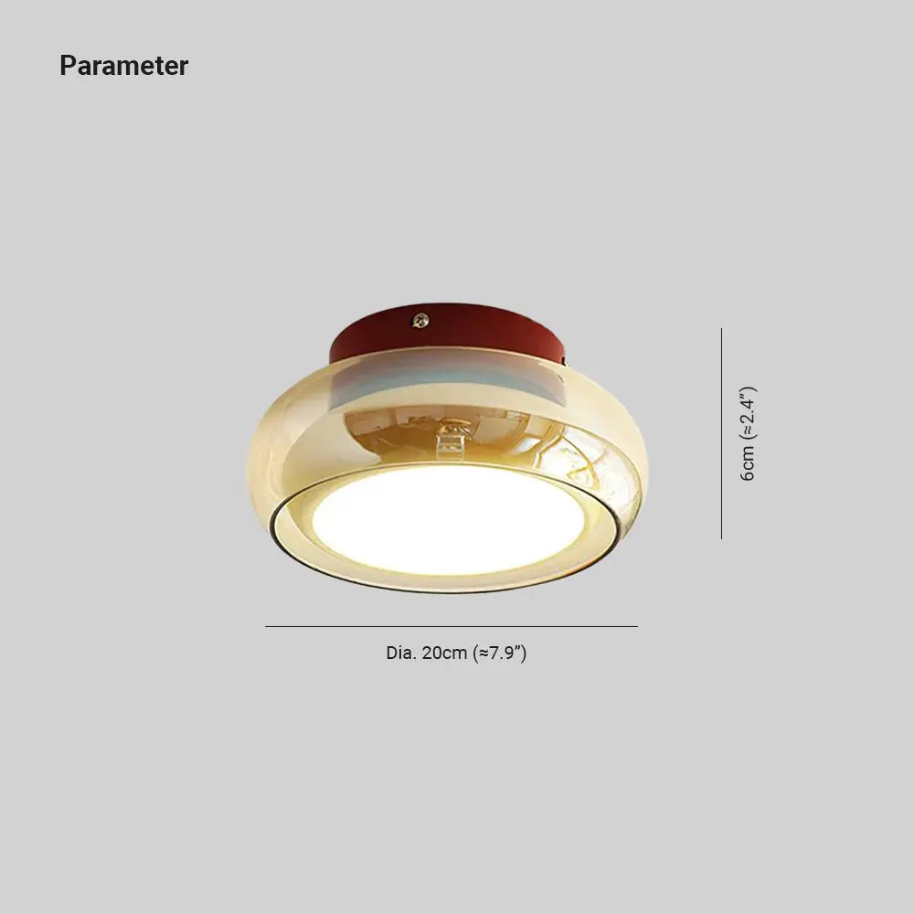 Amber Glass Dome Flush Mount Ceiling & Wall Light — French Corridor Style LED Fixture for Entryway, Hallway, Porch, Cloakroom and Balcony with Vintage Dark-Cap Accent Erbstuk