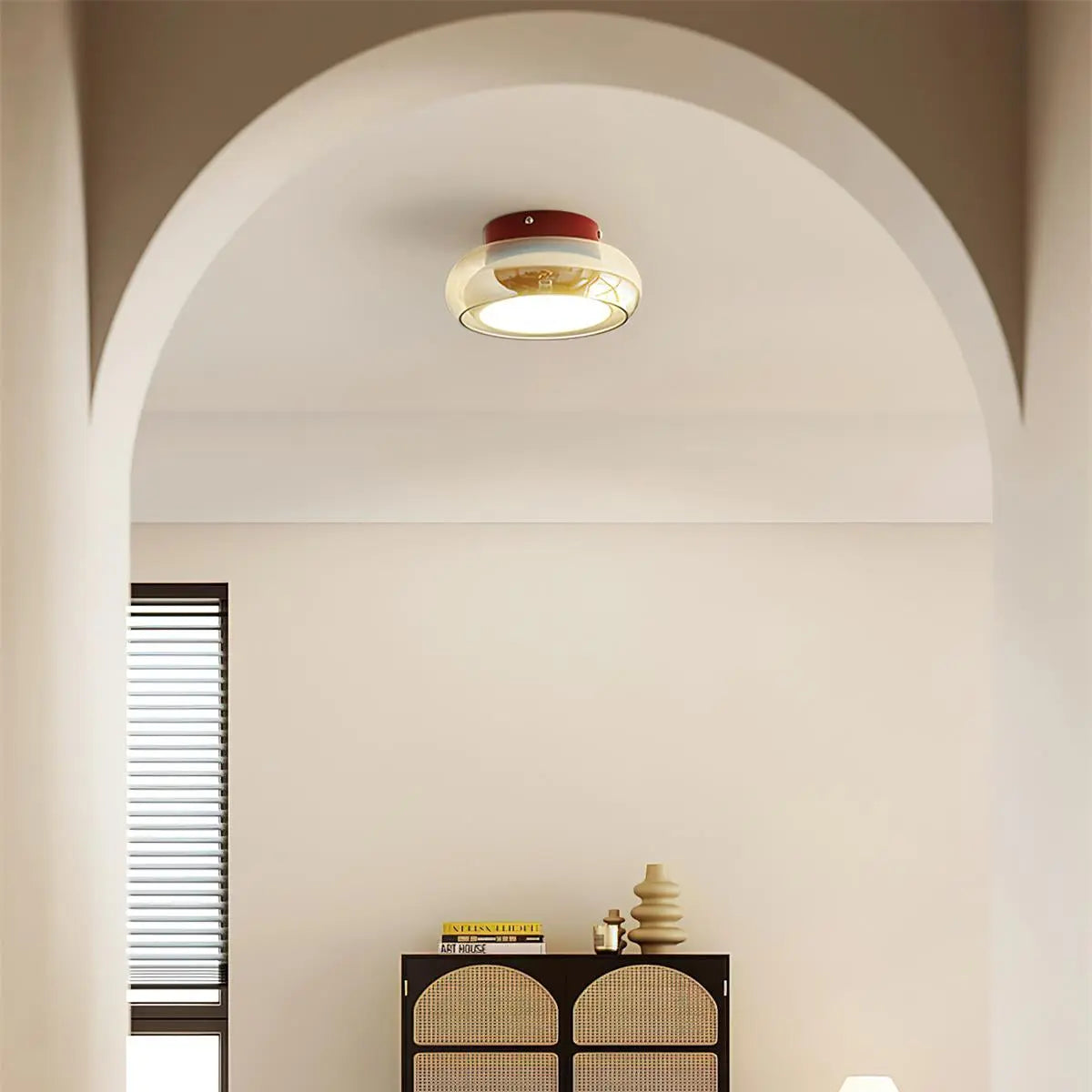 Amber Glass Dome Flush Mount Ceiling & Wall Light — French Corridor Style LED Fixture for Entryway, Hallway, Porch, Cloakroom and Balcony with Vintage Dark-Cap Accent Erbstuk