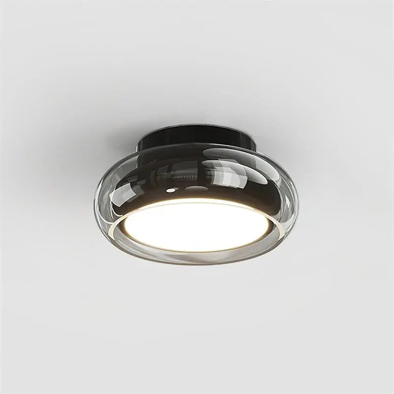 Amber Glass Dome Flush Mount Ceiling & Wall Light — French Corridor Style LED Fixture for Entryway, Hallway, Porch, Cloakroom and Balcony with Vintage Dark-Cap Accent Erbstuk