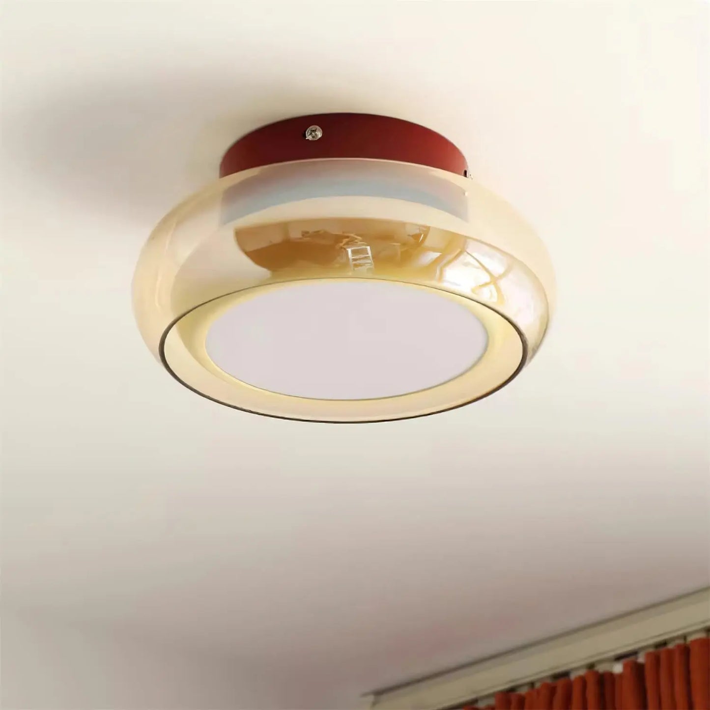 Amber Glass Dome Flush Mount Ceiling & Wall Light — French Corridor Style LED Fixture for Entryway, Hallway, Porch, Cloakroom and Balcony with Vintage Dark-Cap Accent Erbstuk