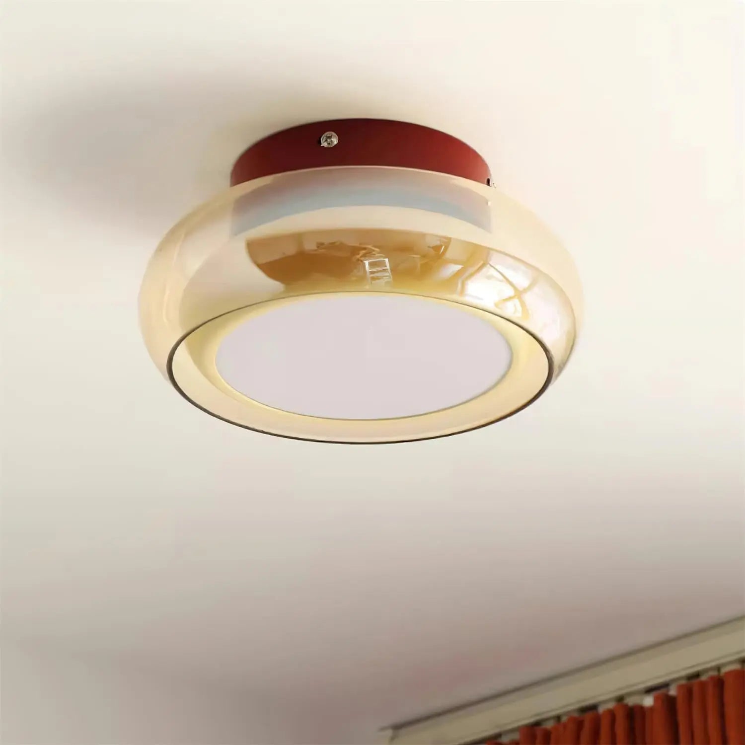 Amber Glass Dome Flush Mount Ceiling & Wall Light — French Corridor Style LED Fixture for Entryway, Hallway, Porch, Cloakroom and Balcony with Vintage Dark-Cap Accent Erbstuk