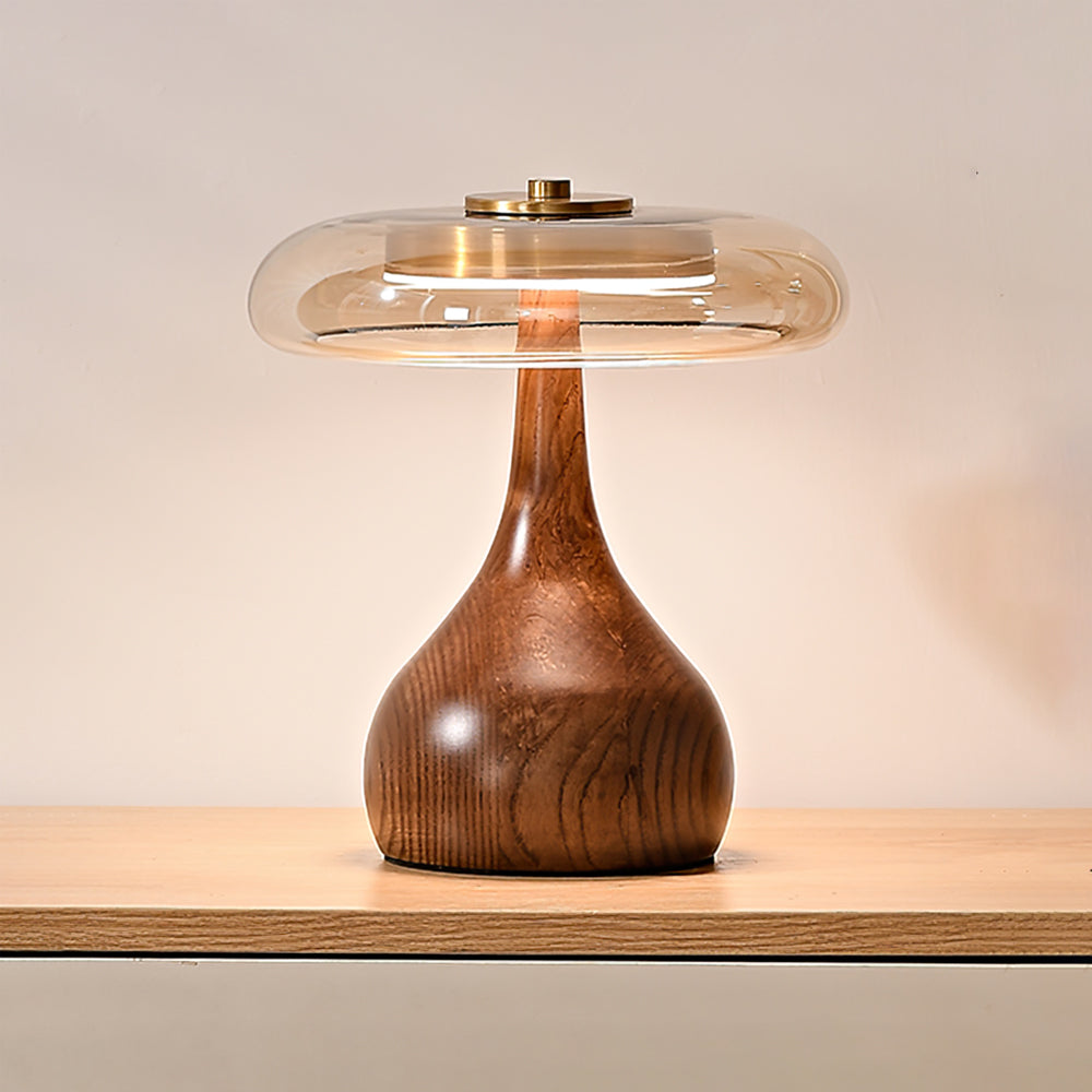 Cognac Glass and Walnut Table Lamp