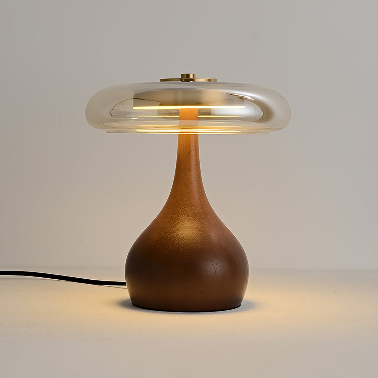 Cognac Glass and Walnut Table Lamp