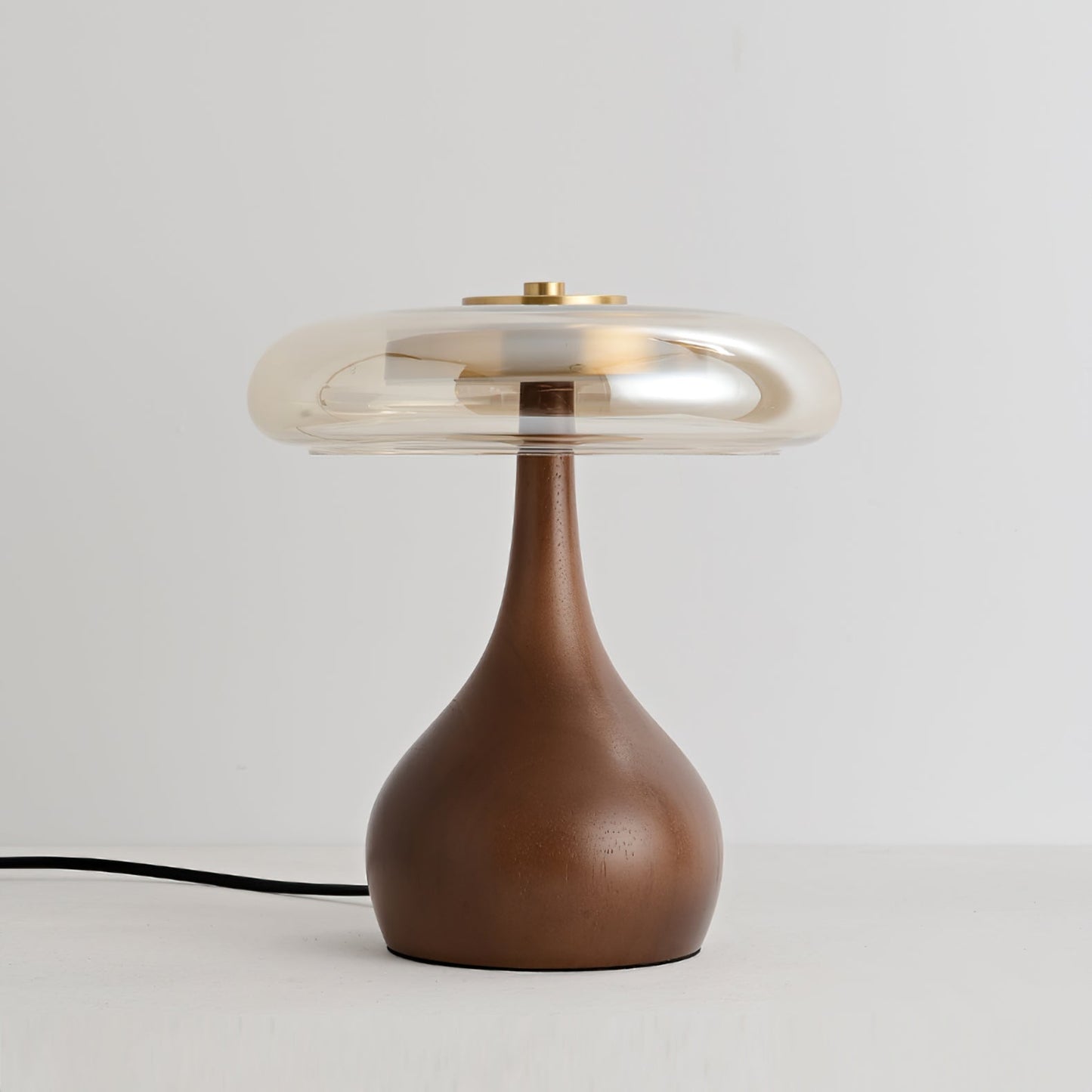 Cognac Glass and Walnut Table Lamp