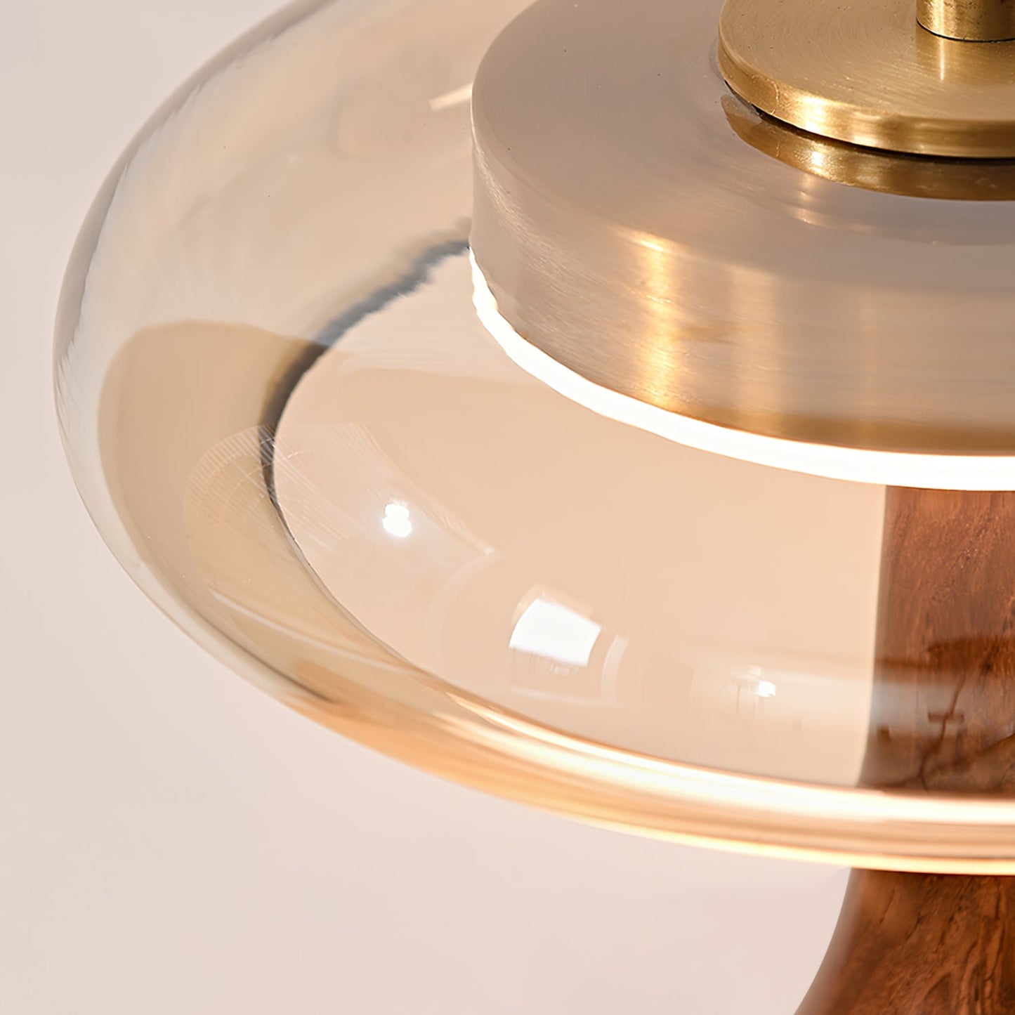 Cognac Glass and Walnut Table Lamp