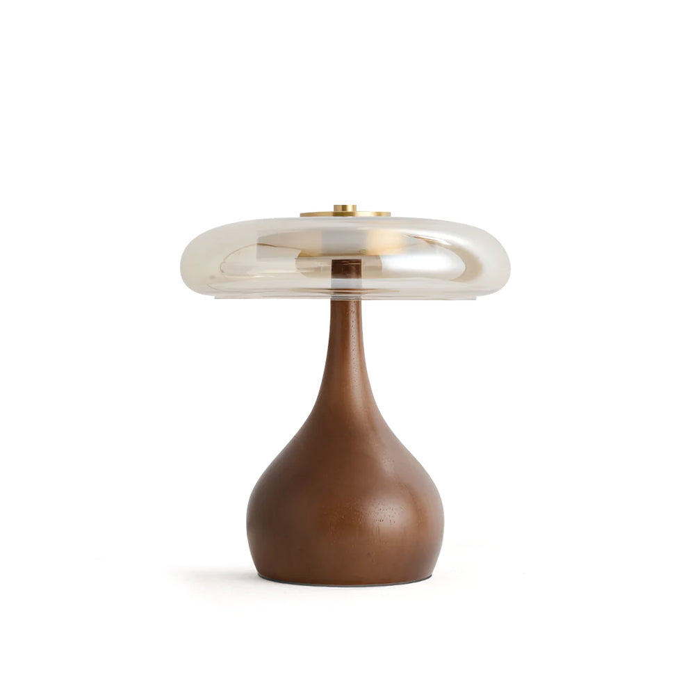Cognac Glass and Walnut Table Lamp