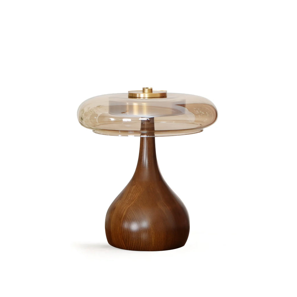 Cognac Glass and Walnut Table Lamp