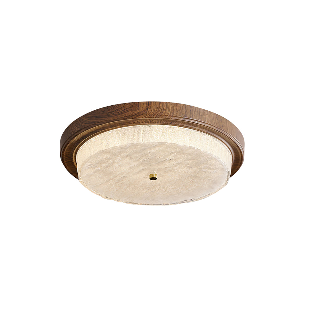 Round Glass & Wood Flush Mount Ceiling Light