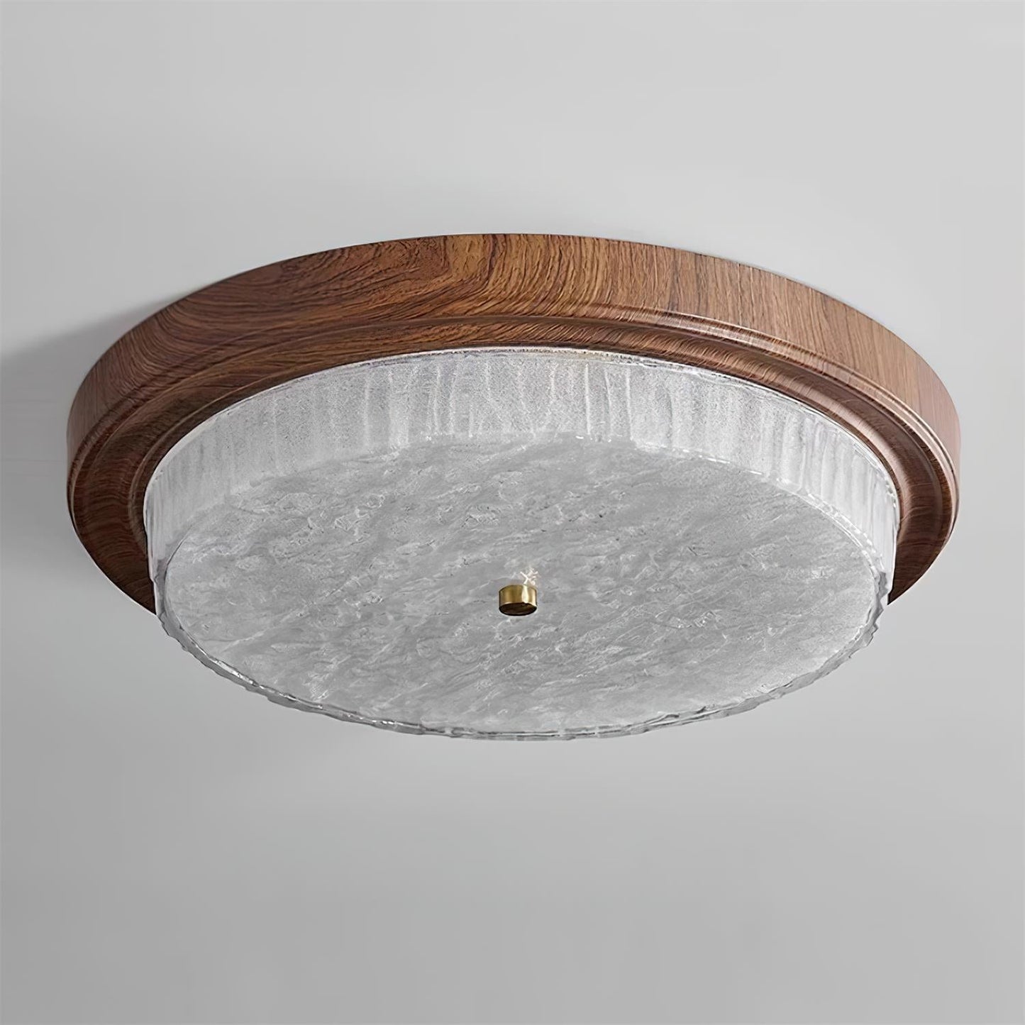 Round Glass & Wood Flush Mount Ceiling Light