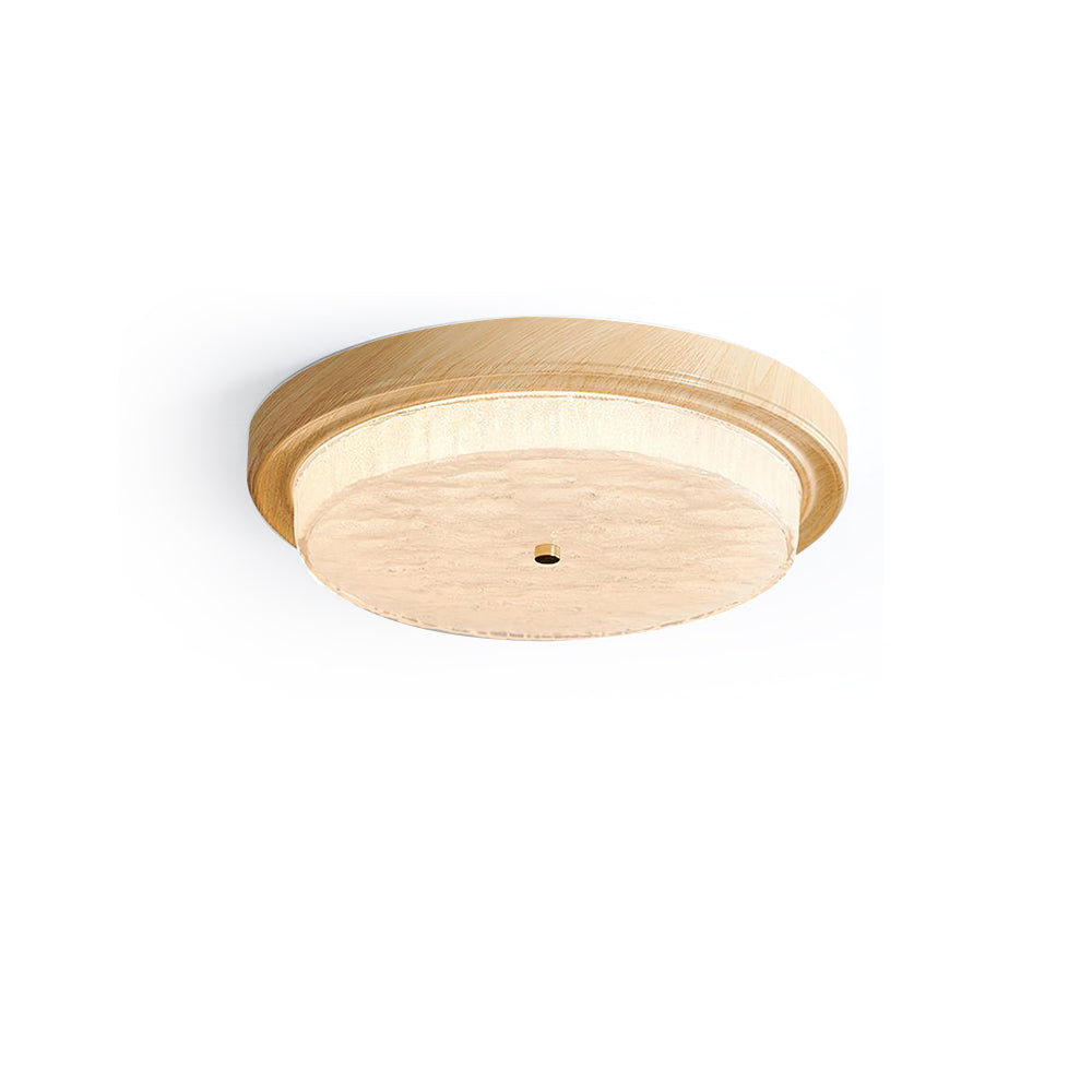 Round Glass & Wood Flush Mount Ceiling Light