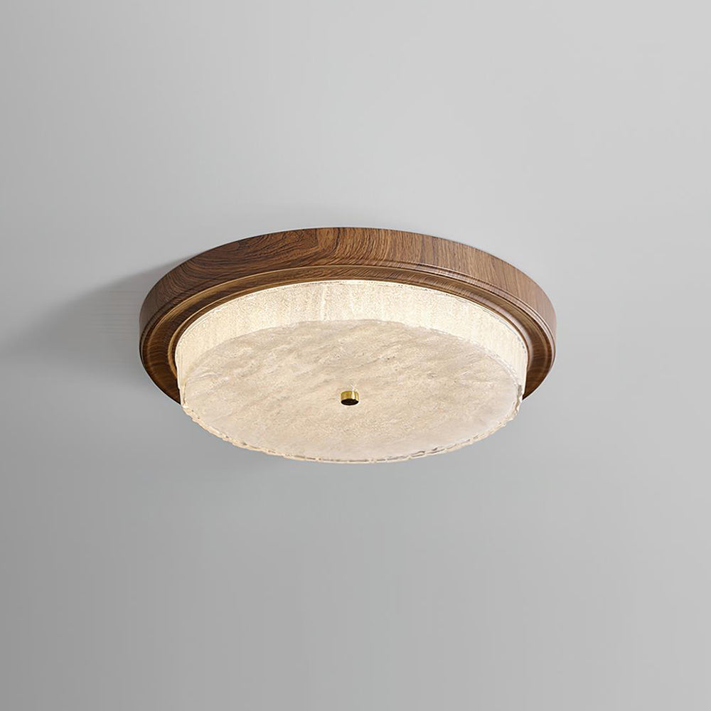 Round Glass & Wood Flush Mount Ceiling Light