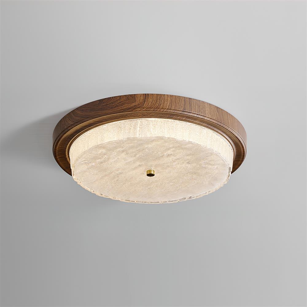 Round Glass & Wood Flush Mount Ceiling Light