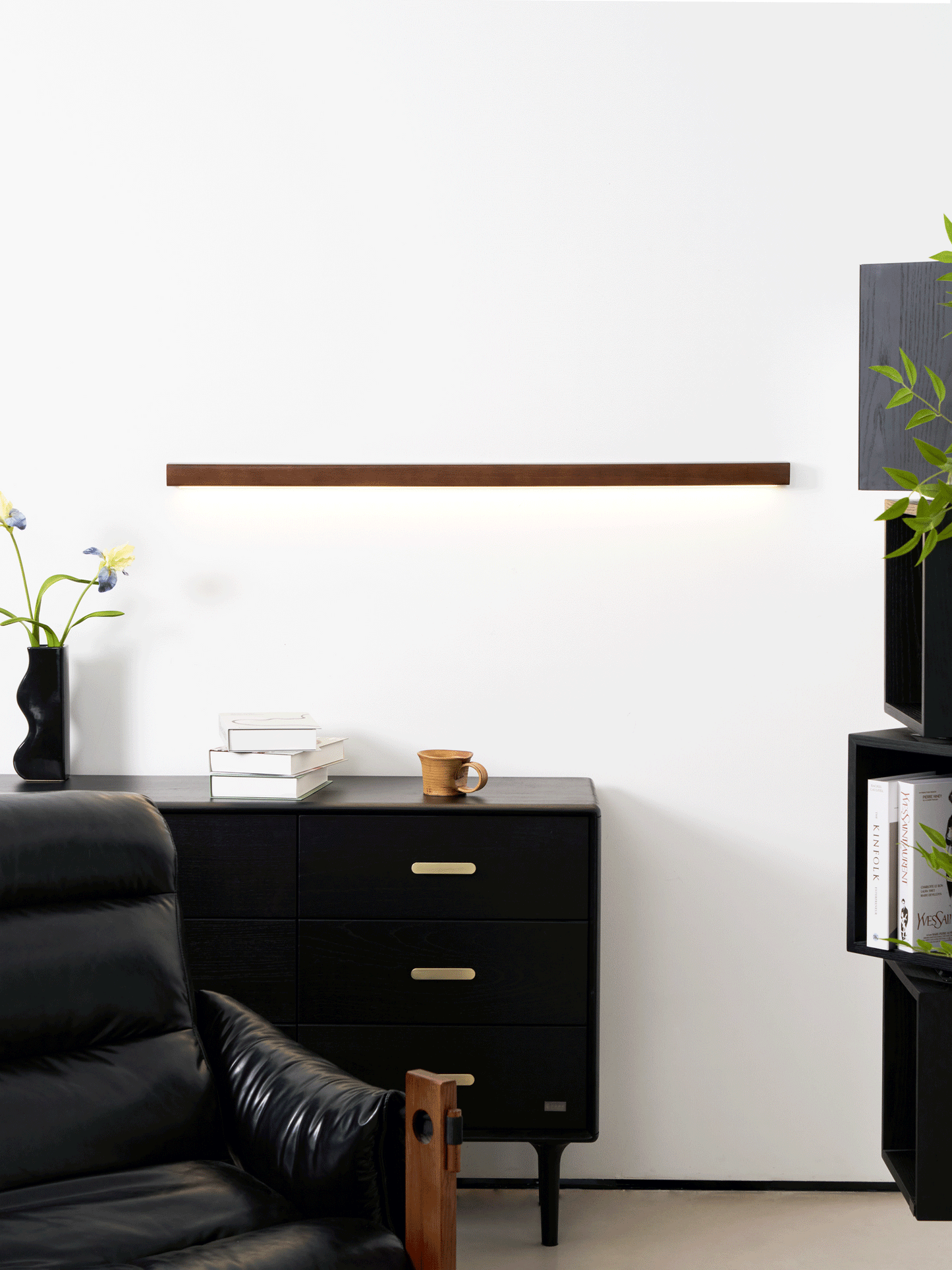Linear Wood Wall Light — Wood-Tone Modern Minimalist LED Wall and Ceiling Light for Hallway, Living Room, Bedroom, Kitchen and Home Office, Dimmable Aisle Light