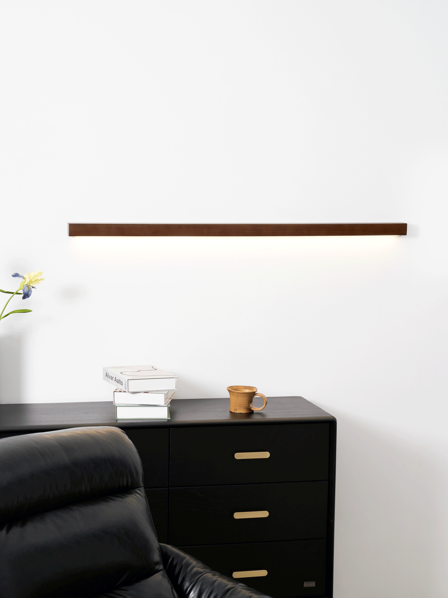 Linear Wood Wall Light — Wood-Tone Modern Minimalist LED Wall and Ceiling Light for Hallway, Living Room, Bedroom, Kitchen and Home Office, Dimmable Aisle Light