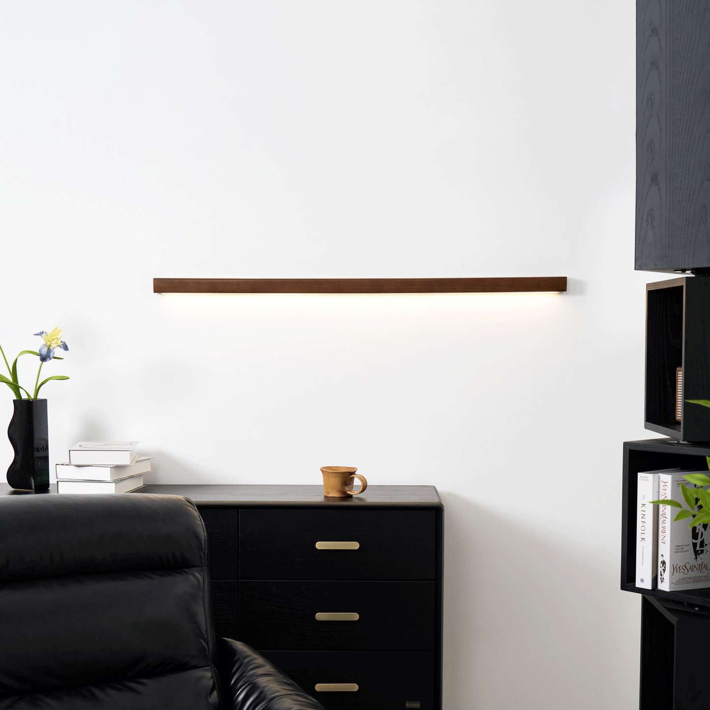 Linear Wood Wall Light — Wood-Tone Modern Minimalist LED Wall and Ceiling Light for Hallway, Living Room, Bedroom, Kitchen and Home Office, Dimmable Aisle Light