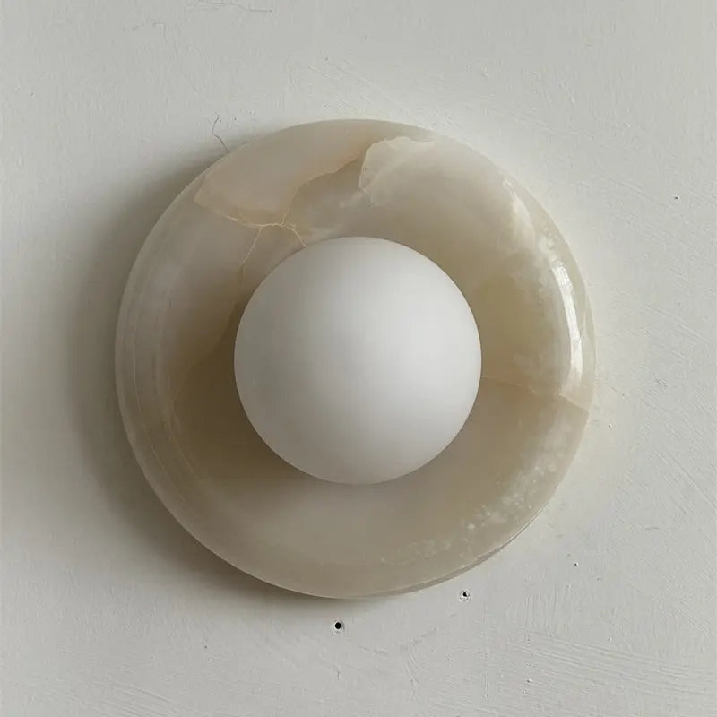 Natural Stone Wall Sconce — Round Designer Wall Sconce Fixture, Each Piece One-of-a-Kind — Wall Lights for Bedroom, Wall Lights for Living Room — Indoor Wall Lamp for Hallway and Den/Study Erbstuk