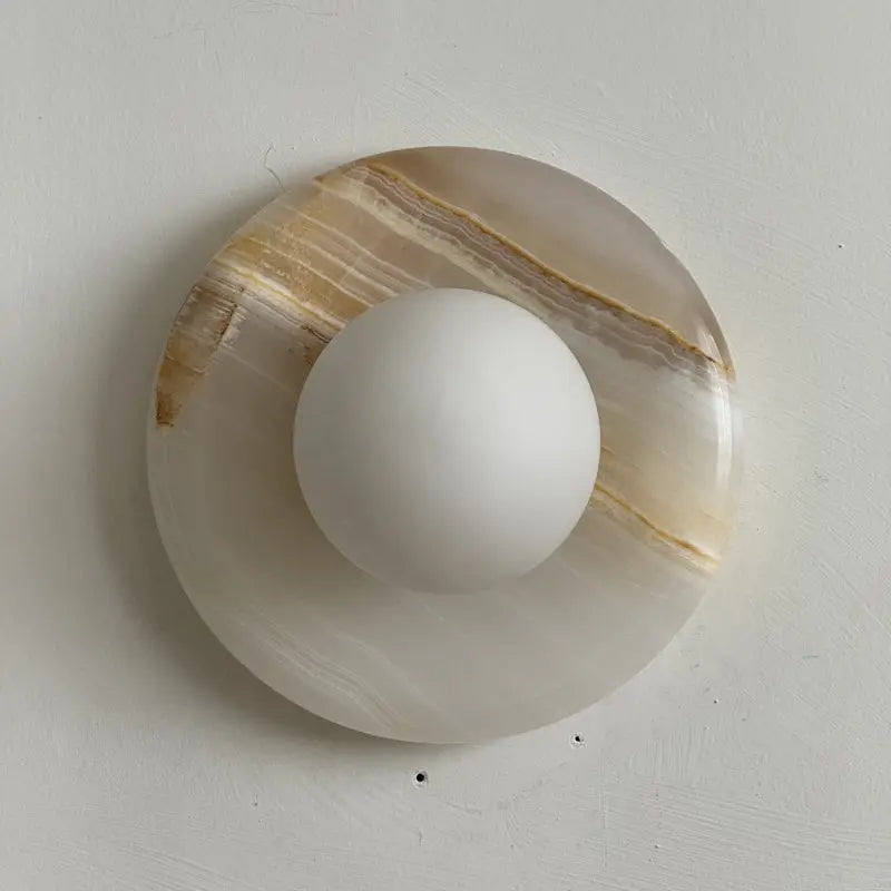 Natural Stone Wall Sconce — Round Designer Wall Sconce Fixture, Each Piece One-of-a-Kind — Wall Lights for Bedroom, Wall Lights for Living Room — Indoor Wall Lamp for Hallway and Den/Study Erbstuk