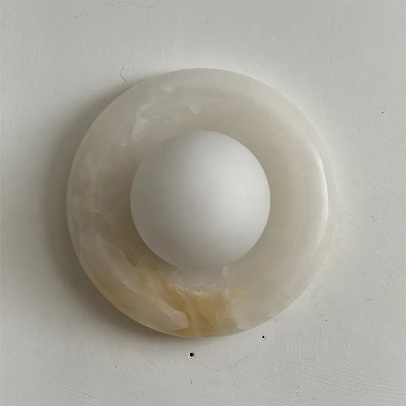 Natural Stone Wall Sconce — Round Designer Wall Sconce Fixture, Each Piece One-of-a-Kind — Wall Lights for Bedroom, Wall Lights for Living Room — Indoor Wall Lamp for Hallway and Den/Study Erbstuk