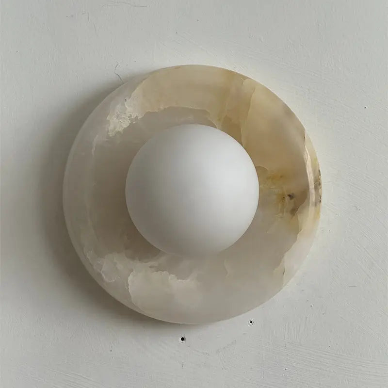 Natural Stone Wall Sconce — Round Designer Wall Sconce Fixture, Each Piece One-of-a-Kind — Wall Lights for Bedroom, Wall Lights for Living Room — Indoor Wall Lamp for Hallway and Den/Study Erbstuk